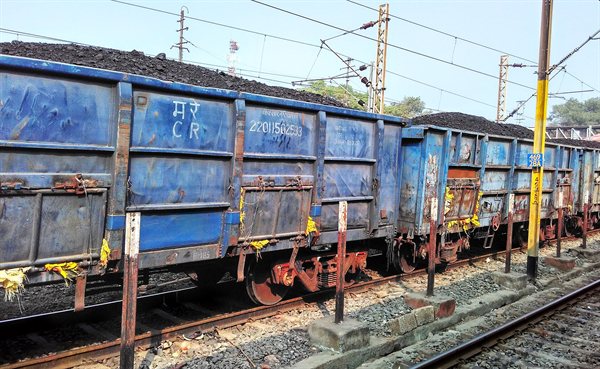 Railway wagons loaded with coal in Bihar, India